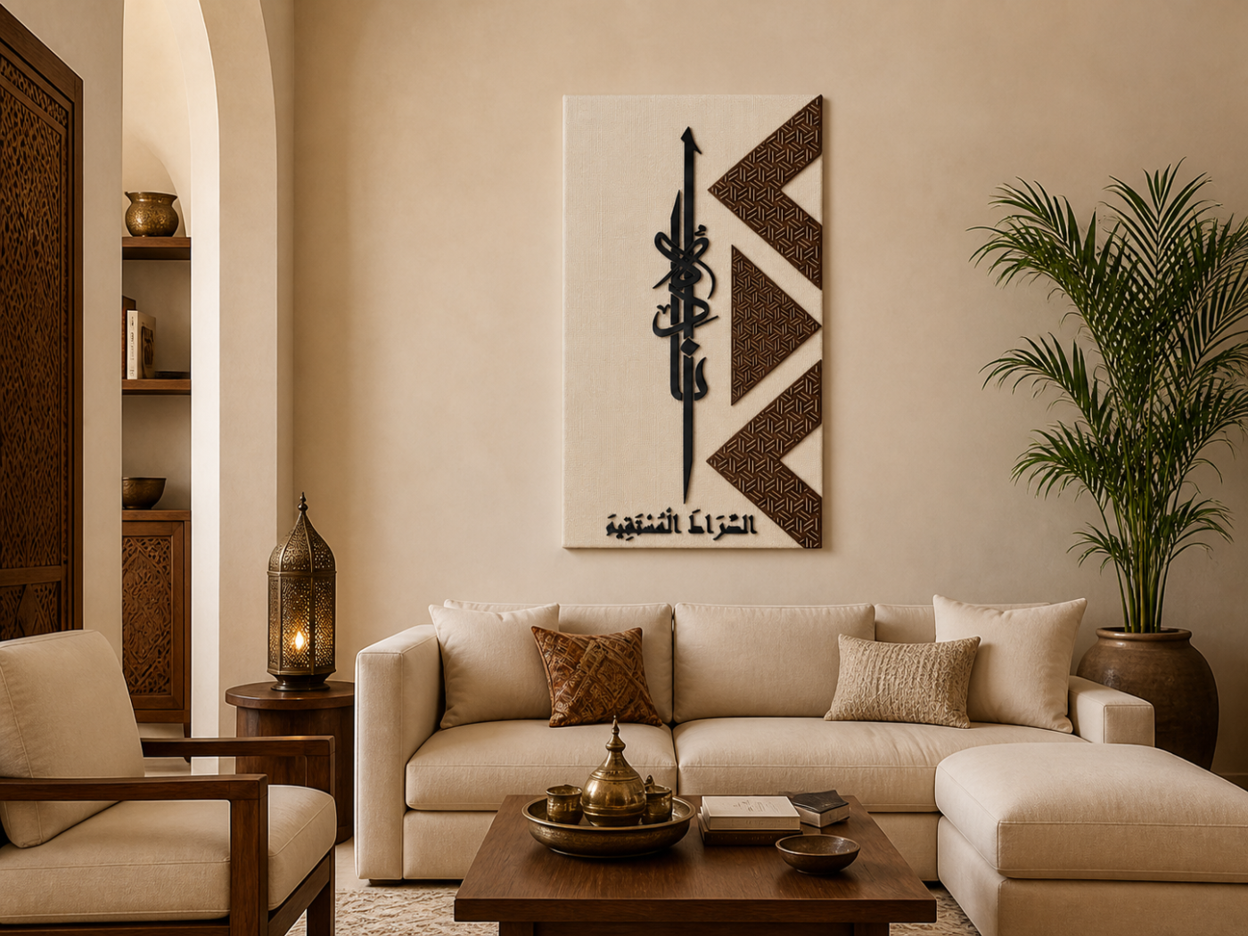 نفس المكان بعد إضافة Tableau Mural Islamique اهْدِنَا الصِّرَاطَ الْمُسْتَقِيمَ – Relief Ivoire, Walnut et Noir